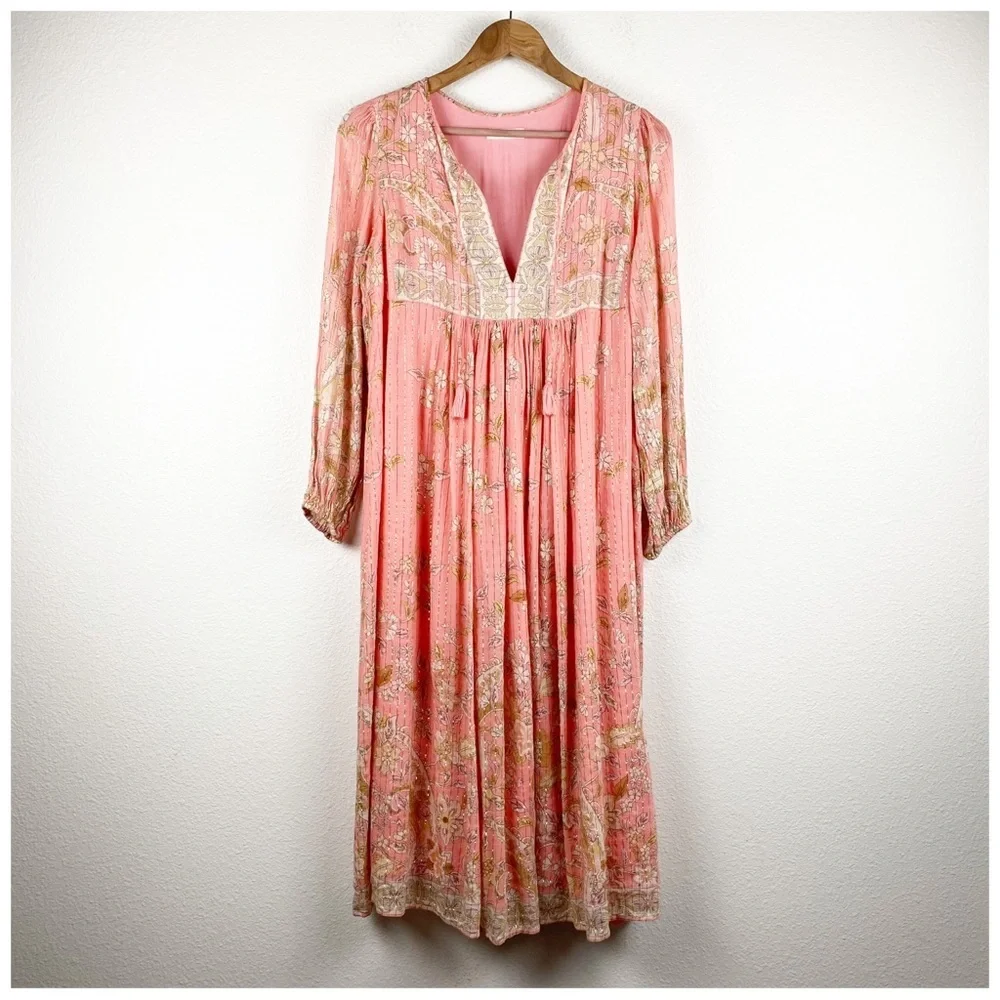 Spell And The Gypsy Collective Hendrix Boho Midi‎ Dress in Dusty Pink Size Small - Picture 6 of 15